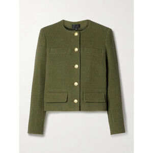 NEW, NILI LOTAN Paige cropped cotton-blend tweed jacket in olive Size 10 #SJ1768